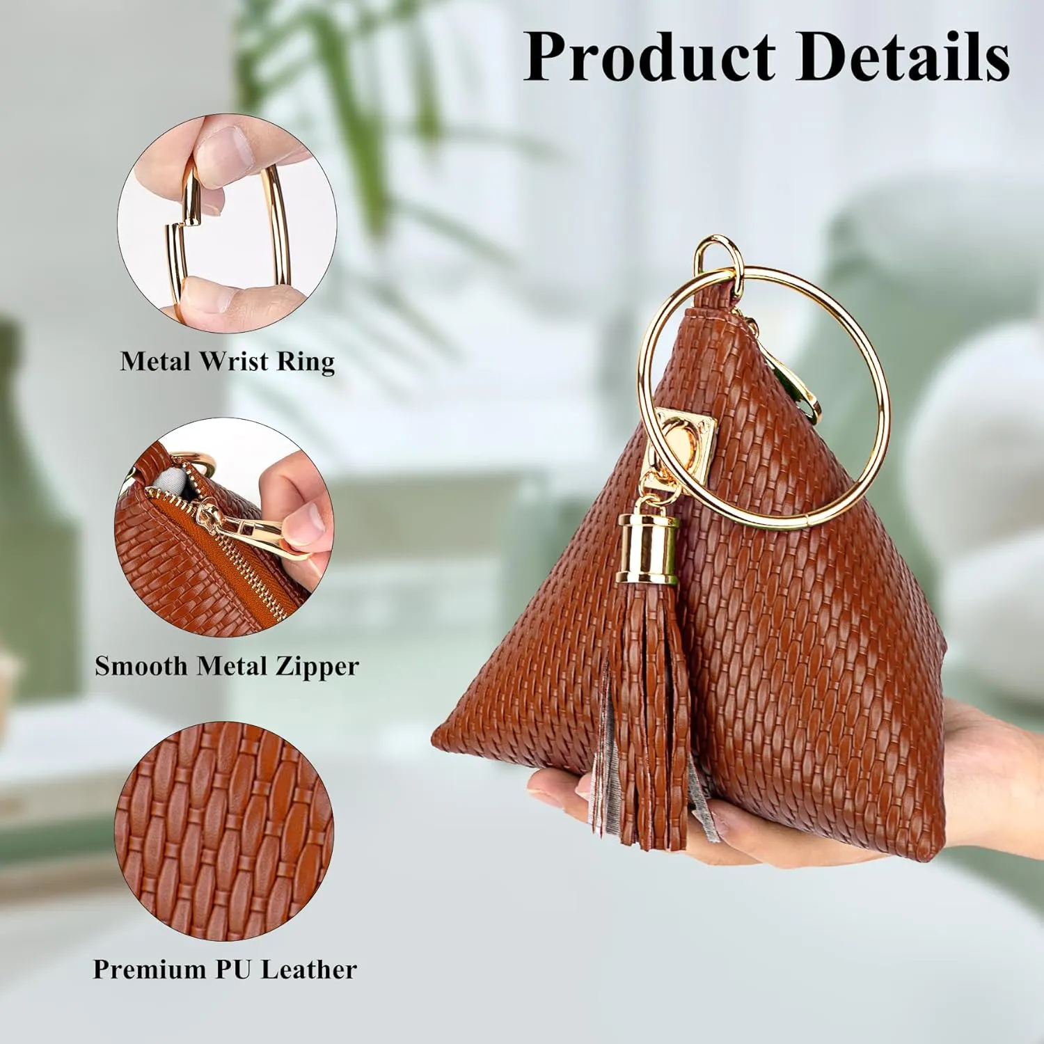 bvya Leather Triangle Wristlet Clutch Purse Handbag - Pyramid Evening Cocktail Wallet Tassel Charm