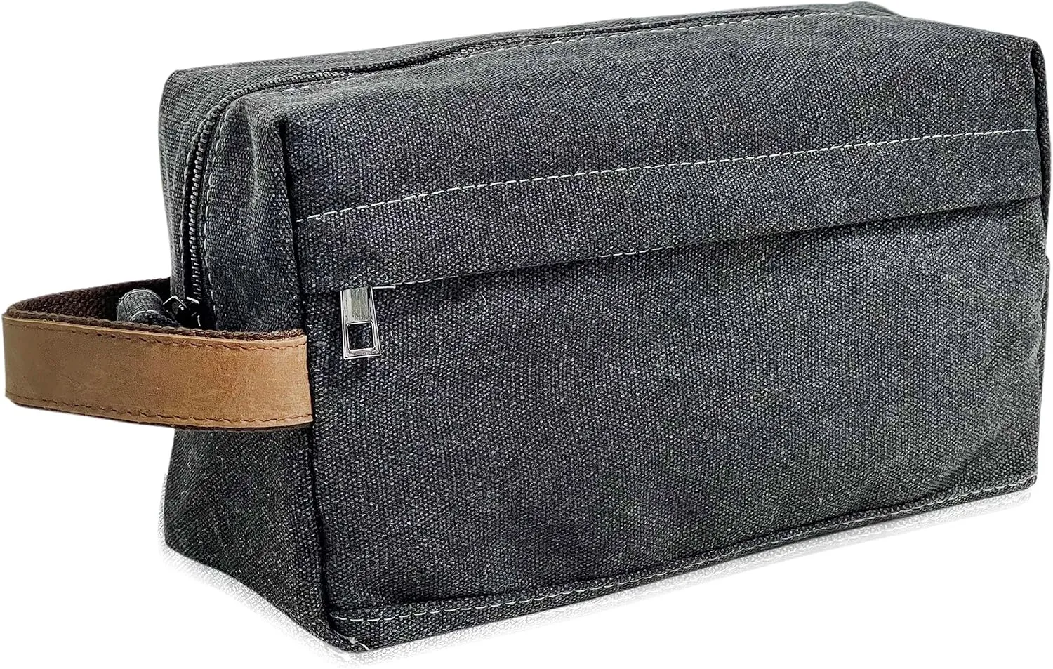 Canvas Travel Toiletry Bag, Dopp Kits with Genuine Leather Handle