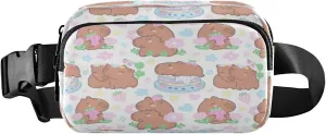 Capybaras Strawberries Flowers Belt Bag for Women Men Fanny Pack Small Waist Pouch Crossbody Bags for Outdoor Hiking Running Travel