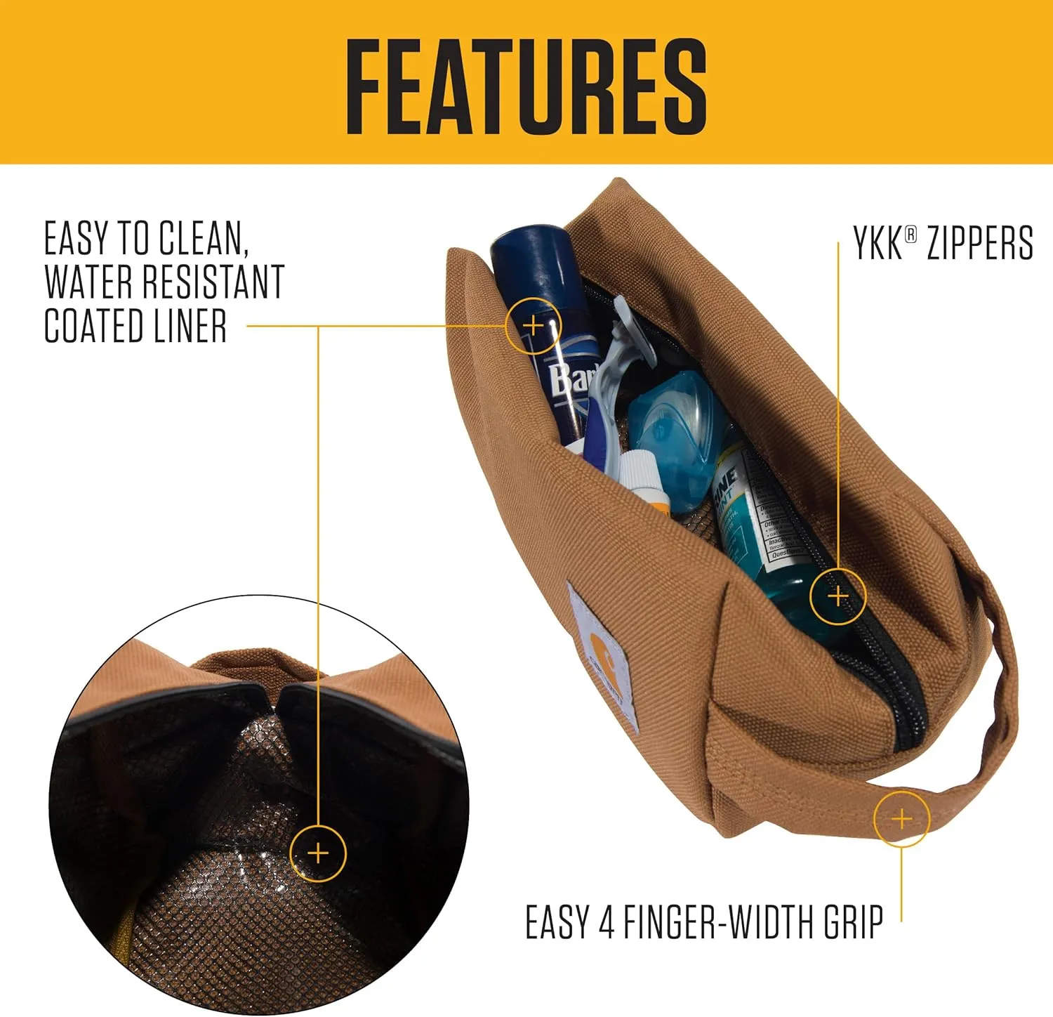 Carhartt Durable Organizer, Pack Travel Essentials W/The Pfas Free Toiletry Bag W/Water Resistance