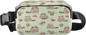 Cartoon Raccoon Cherry Green Belt Bag for Women Men Fanny Pack Small Waist Pouch Crossbody Bags for Outdoor Hiking Running Travel