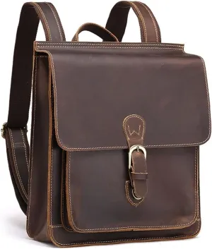 Casual Daypack Laptop Bags Mens Leather Backpacks Briefcases Bookbags Handbags Cowhide Travel Bags Hiking Daypacks (Brown)