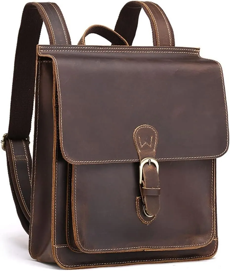 Casual Daypack Laptop Bags Mens Leather Backpacks Briefcases Bookbags Handbags Cowhide Travel Bags Hiking Daypacks (Brown)