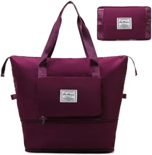 Casual Travel Makeup Bag, Foldable and Expandable Large Capacity Toiletry Travel Bag with Dividers, Makeup Organizer (Dark Purple)