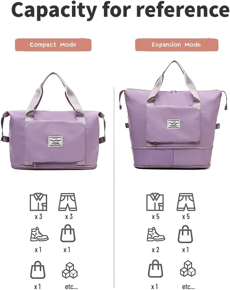 Casual Travel Makeup Bag, Foldable and Expandable Large Capacity Toiletry Travel Bag with Dividers, Makeup Organizer (Dark Purple)