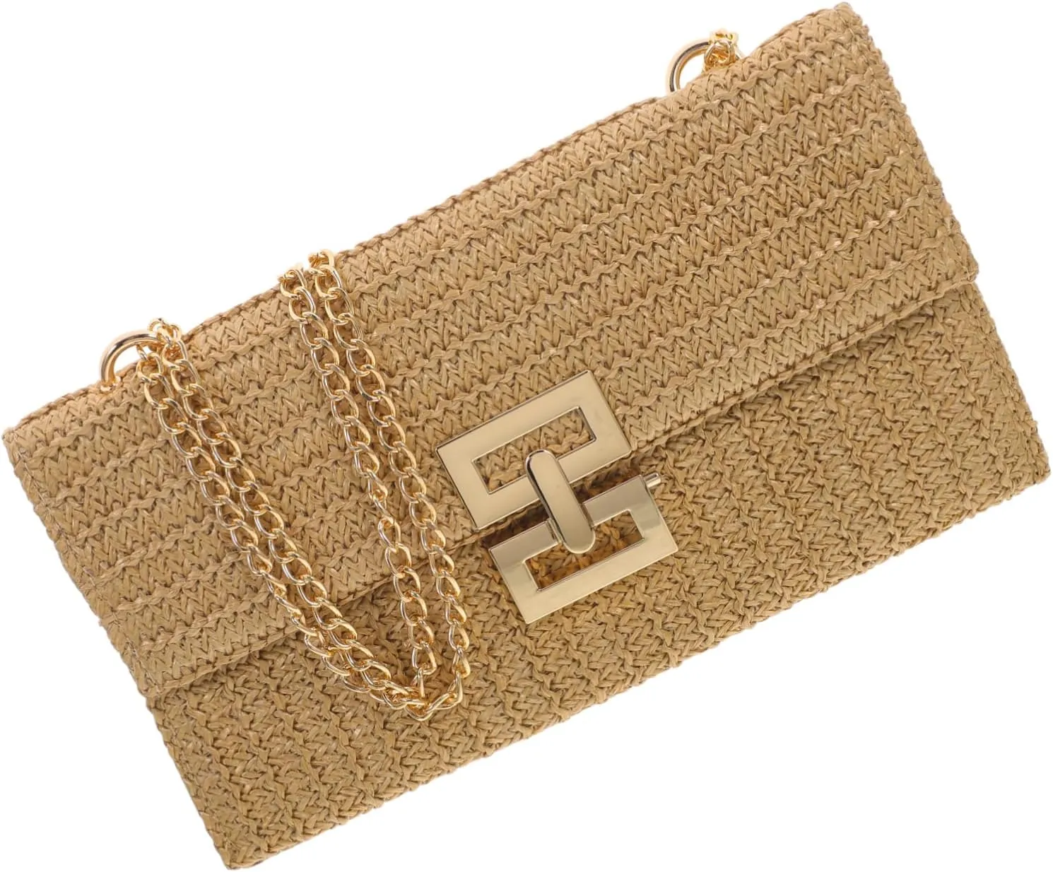 Chain Flip Bag Straw Clutch Handbag Summer Beach Bag Fashion Clutch Wedding Purse