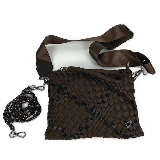 Charlotte Woven Crossbody - Espresso & Metallic Black