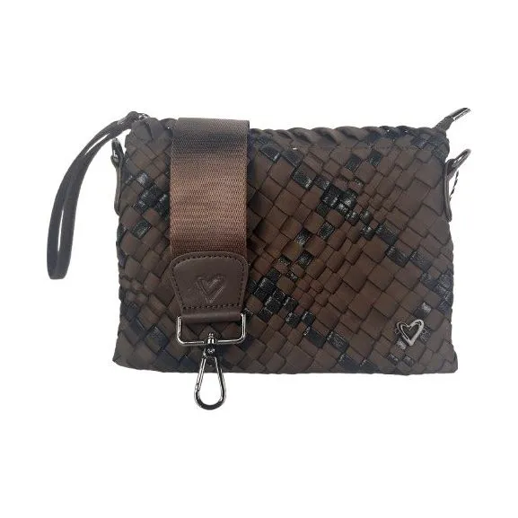 Charlotte Woven Crossbody - Espresso & Metallic Black