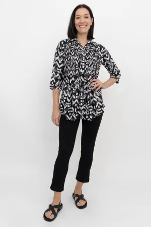 Cindy 3/4 Sleeve Top, B/W Mosaic