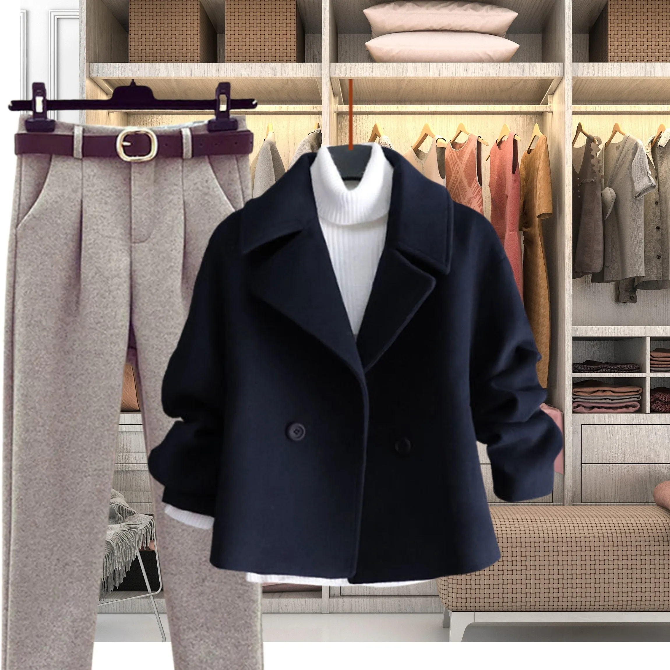 Classic Double Breasted Wool Outfit or Pants 3 Colors S - 4X