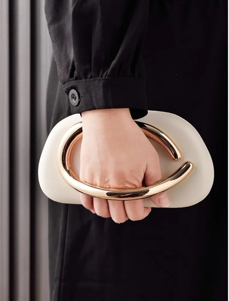 Clutch Purses for Women Chic Pu Leather Evening Bag Formal Designer Metal Handle Handbags for Wedding Party Prom