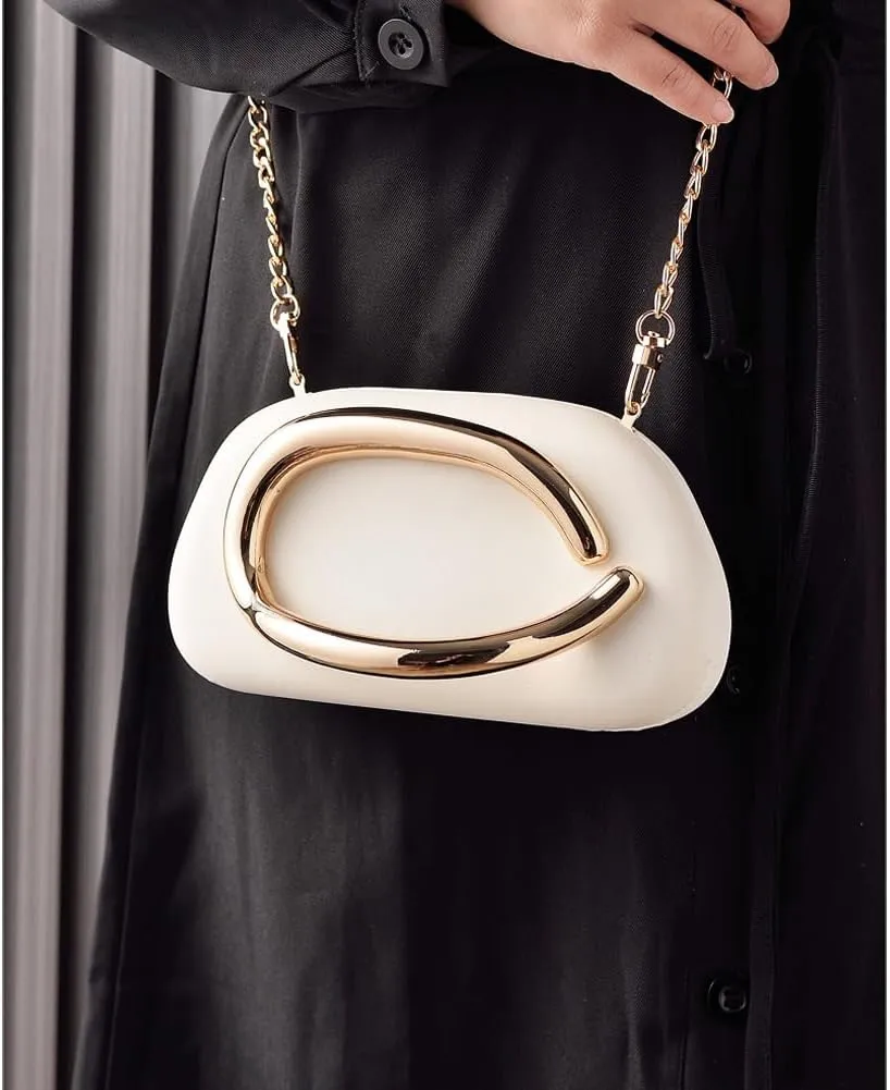 Clutch Purses for Women Chic Pu Leather Evening Bag Formal Designer Metal Handle Handbags for Wedding Party Prom