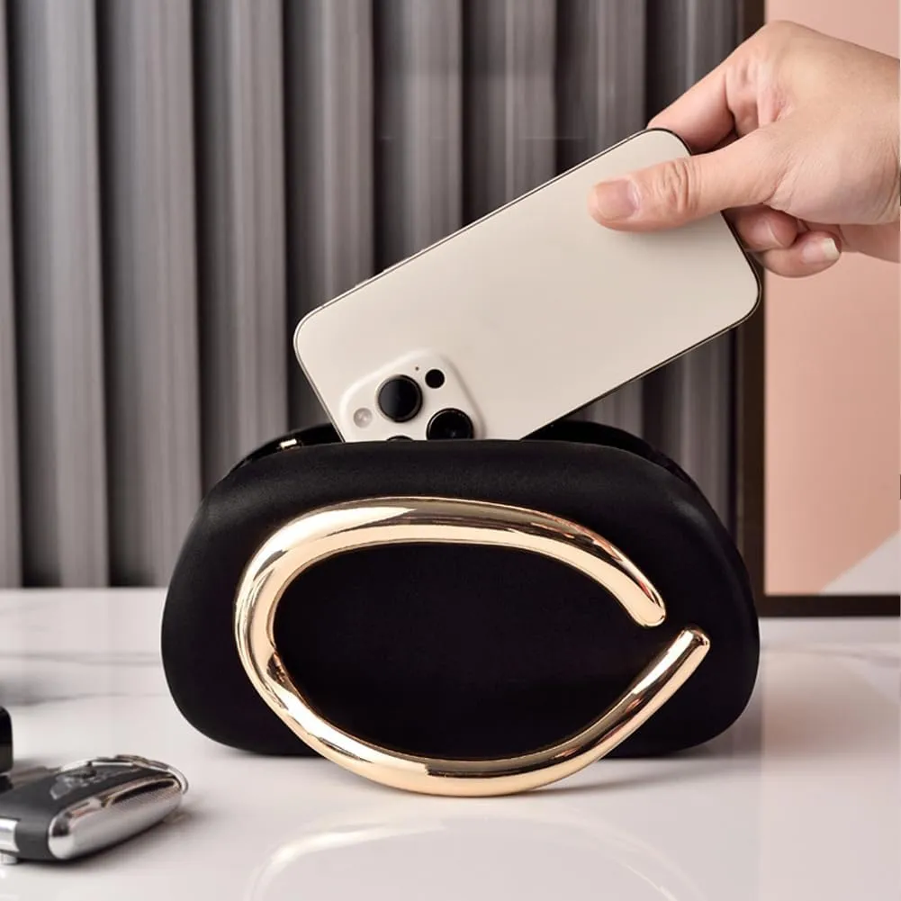 Clutch Purses for Women Chic Pu Leather Evening Bag Formal Designer Metal Handle Handbags for Wedding Party Prom