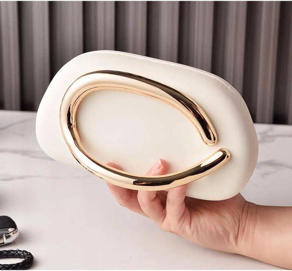 Clutch Purses for Women Chic Pu Leather Evening Bag Formal Designer Metal Handle Handbags for Wedding Party Prom
