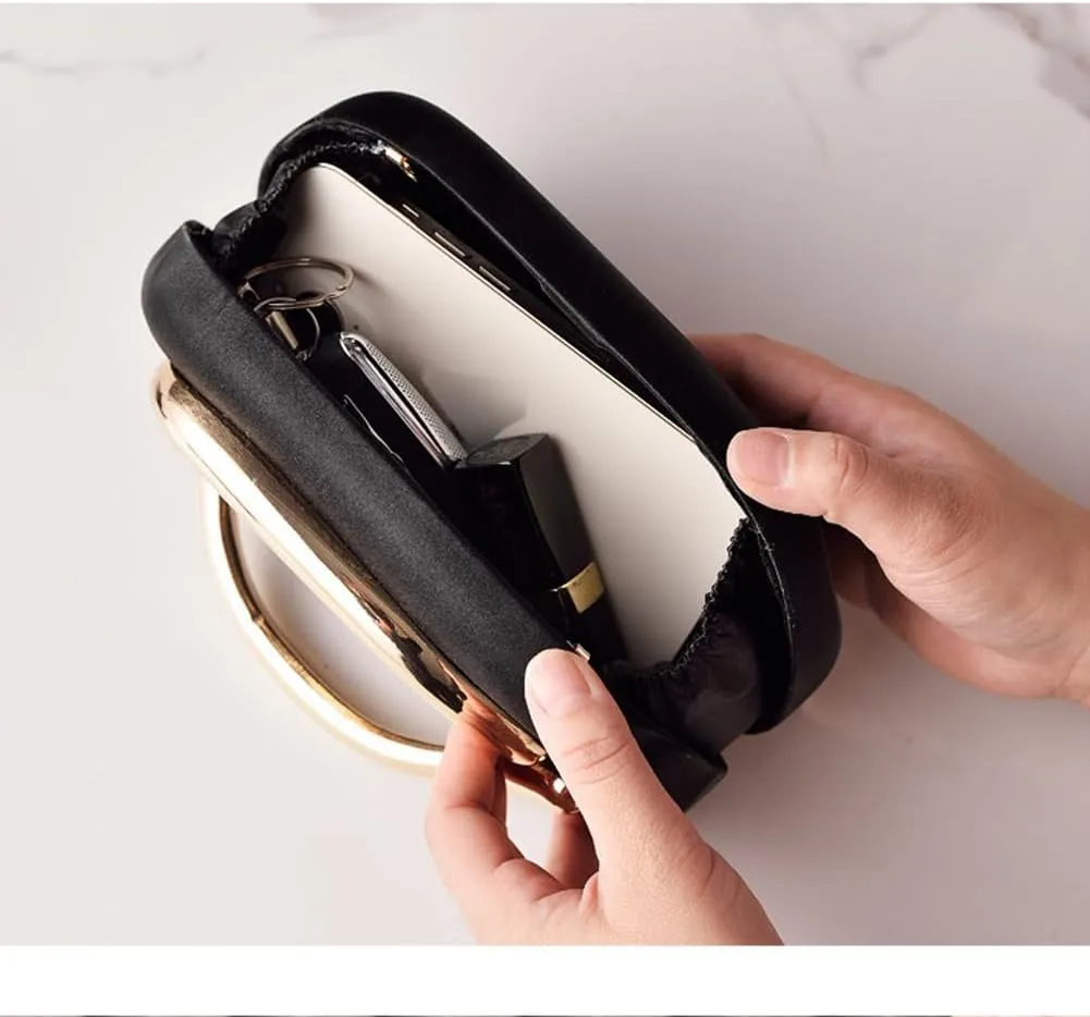Clutch Purses for Women Chic Pu Leather Evening Bag Formal Designer Metal Handle Handbags for Wedding Party Prom