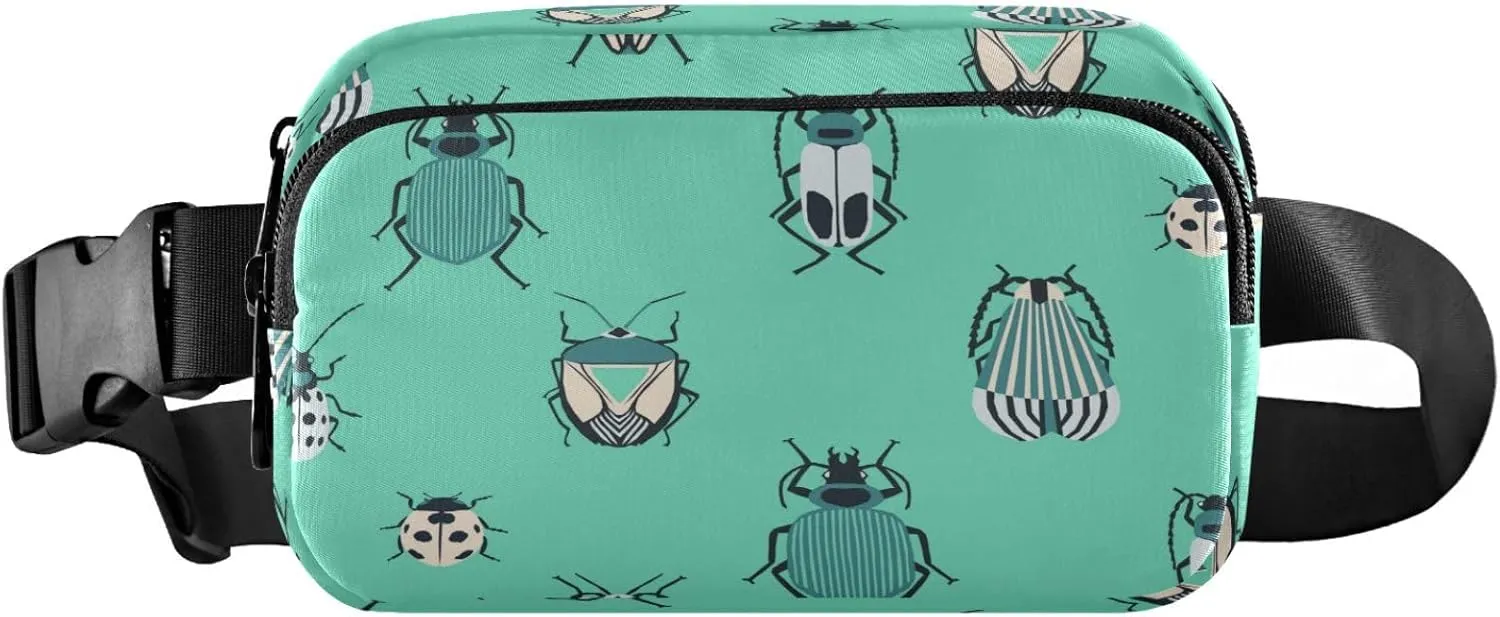 Collection Of Beetles Belt Bag for Women Men Funny Insects Geometric Bugs Fanny Pack Small Waist Pouch Crossbody Bags for Outdoor Hiking Running Travel