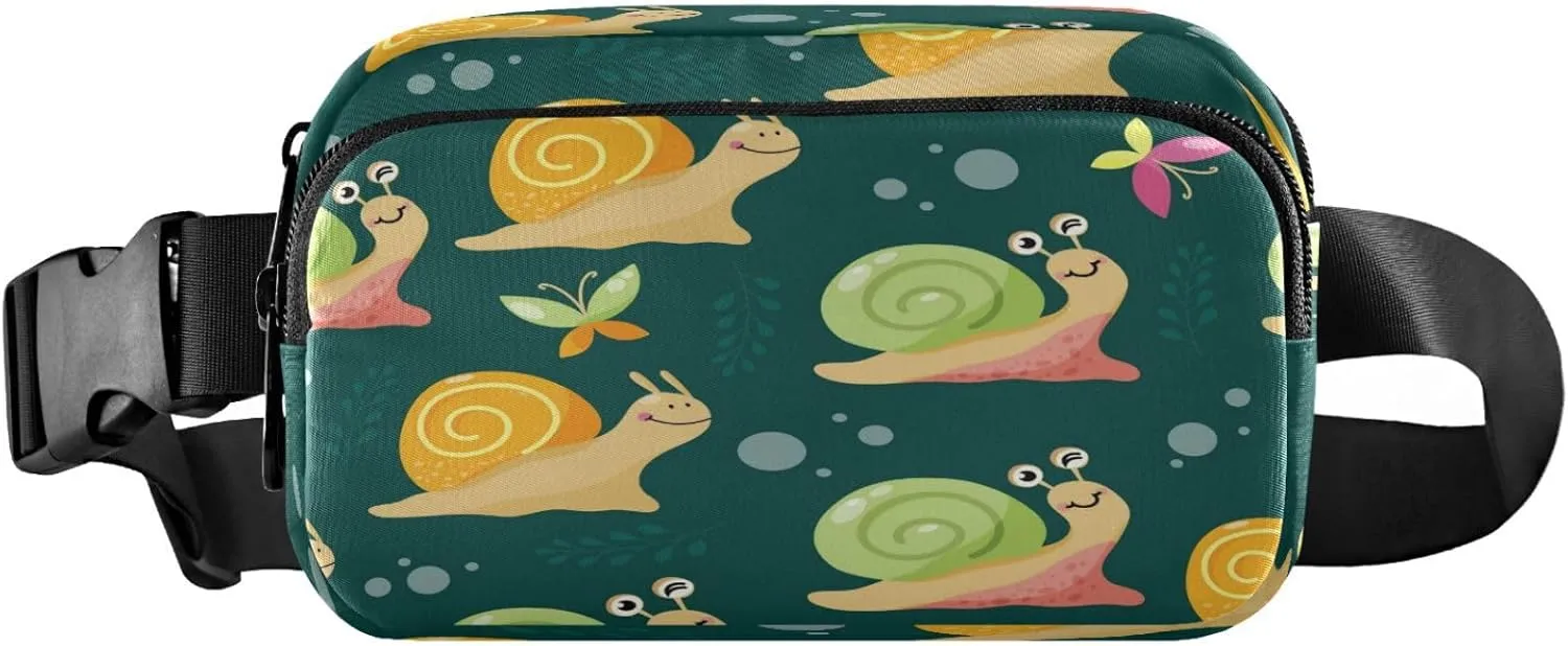 Colourful Cute Snails Belt Bag for Women Men Butterfies Fanny Pack Small Waist Pouch Crossbody Bags for Outdoor Hiking Running Travel