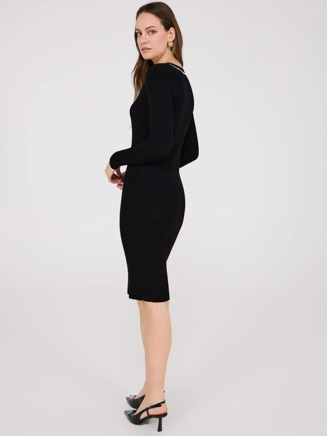 Contrast Piping Midi Sweater Dress