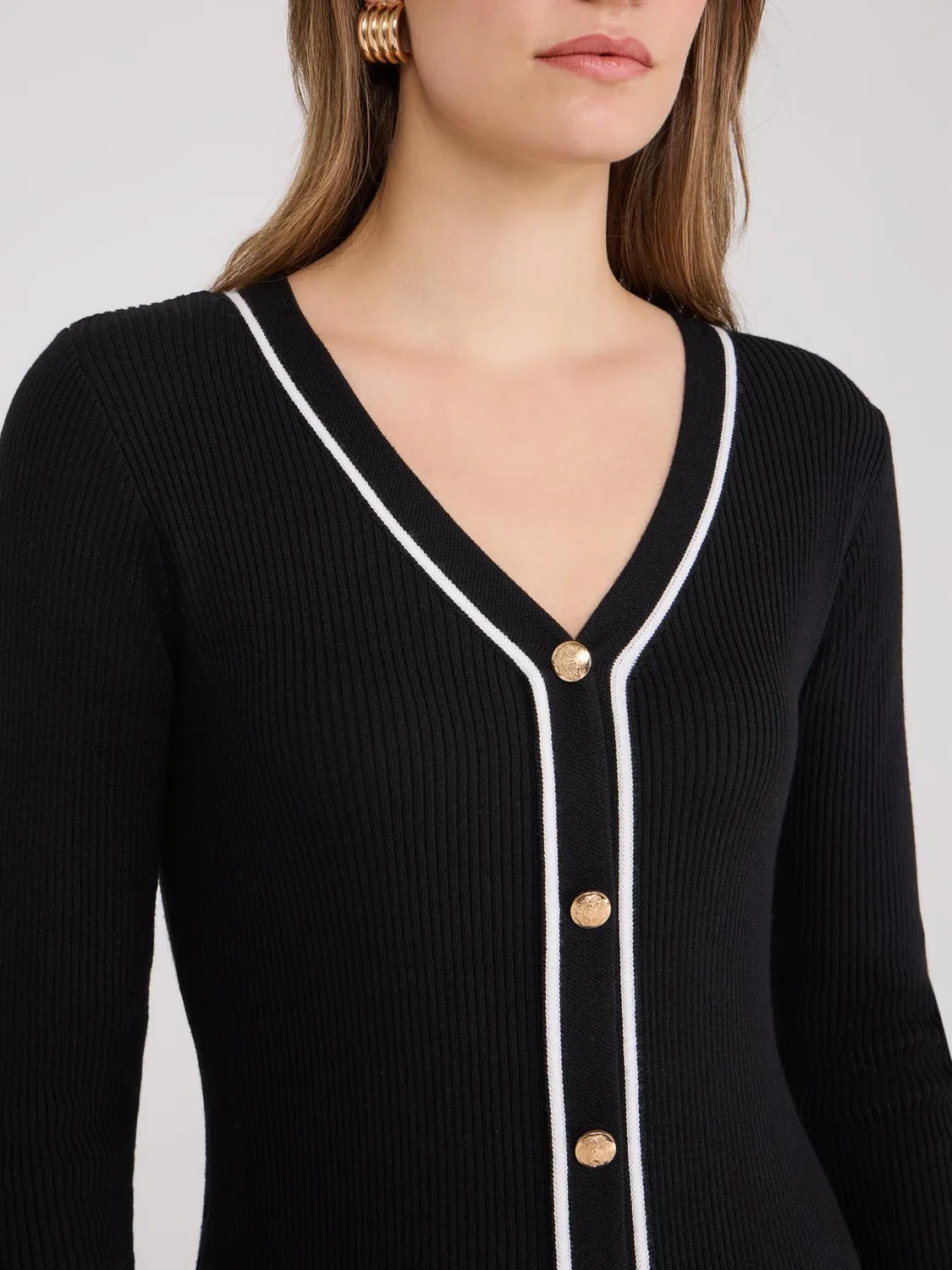 Contrast Piping Midi Sweater Dress