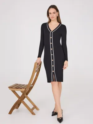 Contrast Piping Midi Sweater Dress