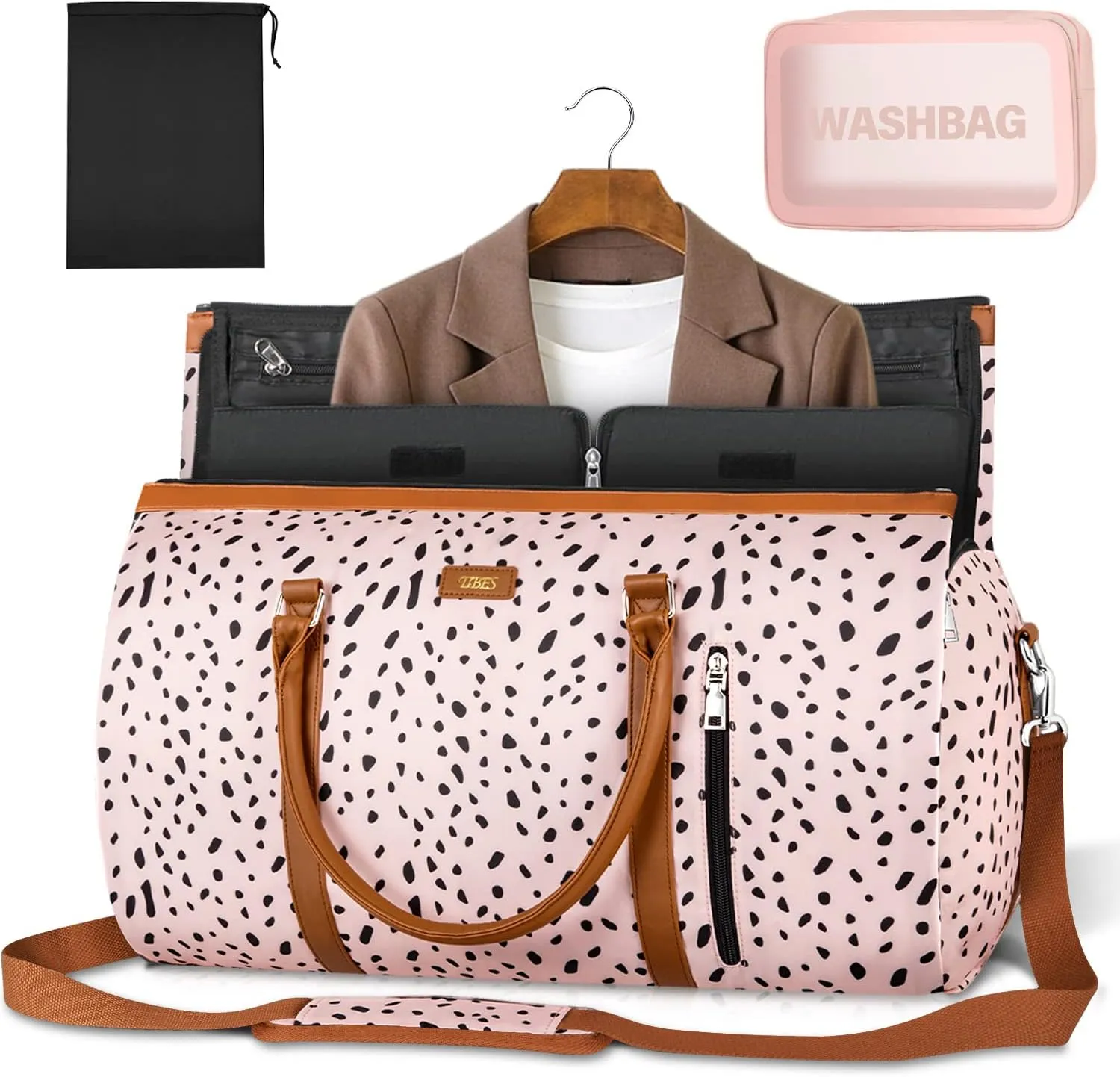 Convertible Garment Duffle Bags for Travel - Carry On Garment Bags With Toiletry Bag, Large Weekender Bags for Women Men 2 in 1 Hanging Suitcase Suit Travel Duffel Bags (Pink Leopard)