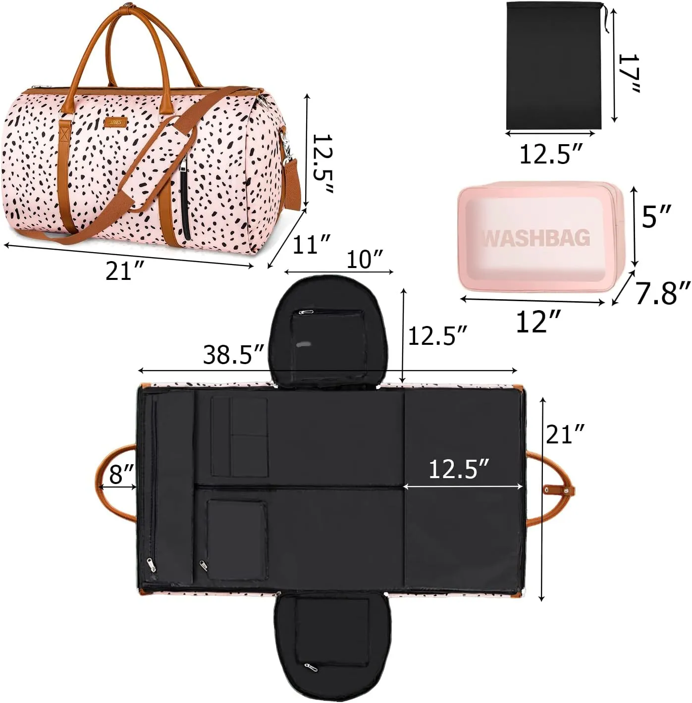 Convertible Garment Duffle Bags for Travel - Carry On Garment Bags With Toiletry Bag, Large Weekender Bags for Women Men 2 in 1 Hanging Suitcase Suit Travel Duffel Bags (Pink Leopard)