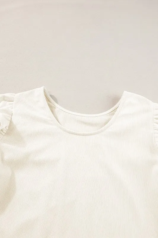 Corduroy Round Neck Ruffled Flounce Sleeve Blouse-SHIPS DIRECTLY TO YOU!