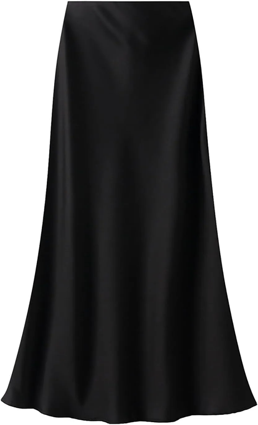 CORIRESHA Women's Elegant Satin Skirt High Waisted Flowy Work Mermaid Maxi Skirt