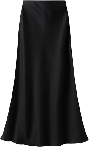 CORIRESHA Women's Elegant Satin Skirt High Waisted Flowy Work Mermaid Maxi Skirt
