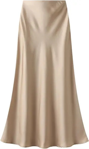 CORIRESHA Women's Elegant Satin Skirt High Waisted Flowy Work Mermaid Maxi Skirt