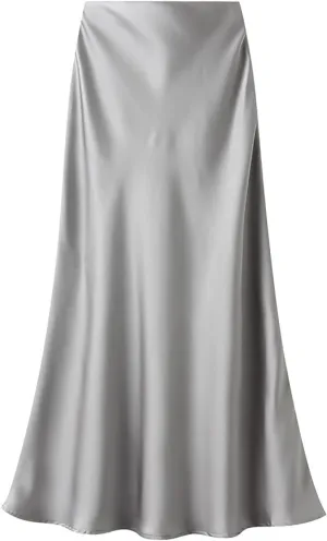 CORIRESHA Women's Elegant Satin Skirt High Waisted Flowy Work Mermaid Maxi Skirt