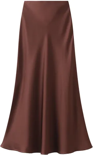 CORIRESHA Women's Elegant Satin Skirt High Waisted Flowy Work Mermaid Maxi Skirt