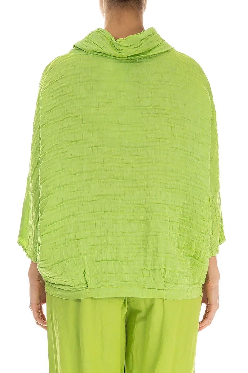 Cowl Neck Crinkled Lime Silk Blouse