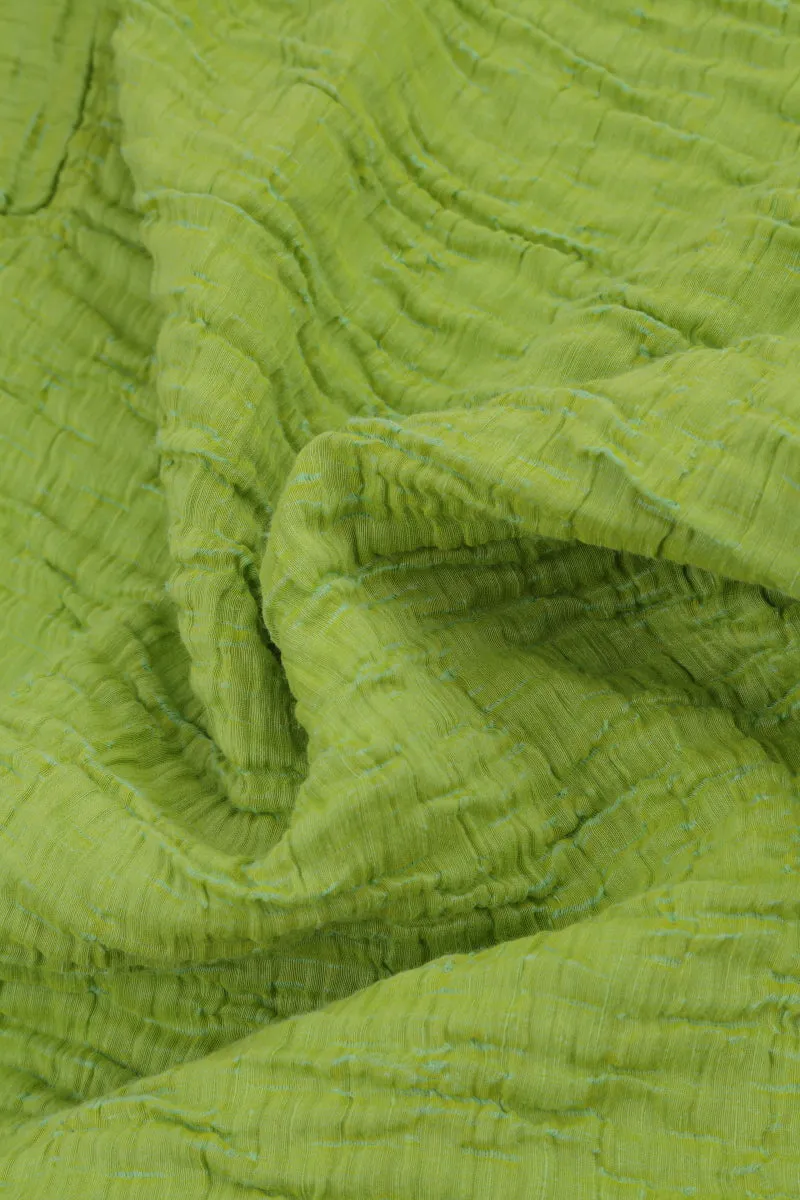 Cowl Neck Crinkled Lime Silk Blouse