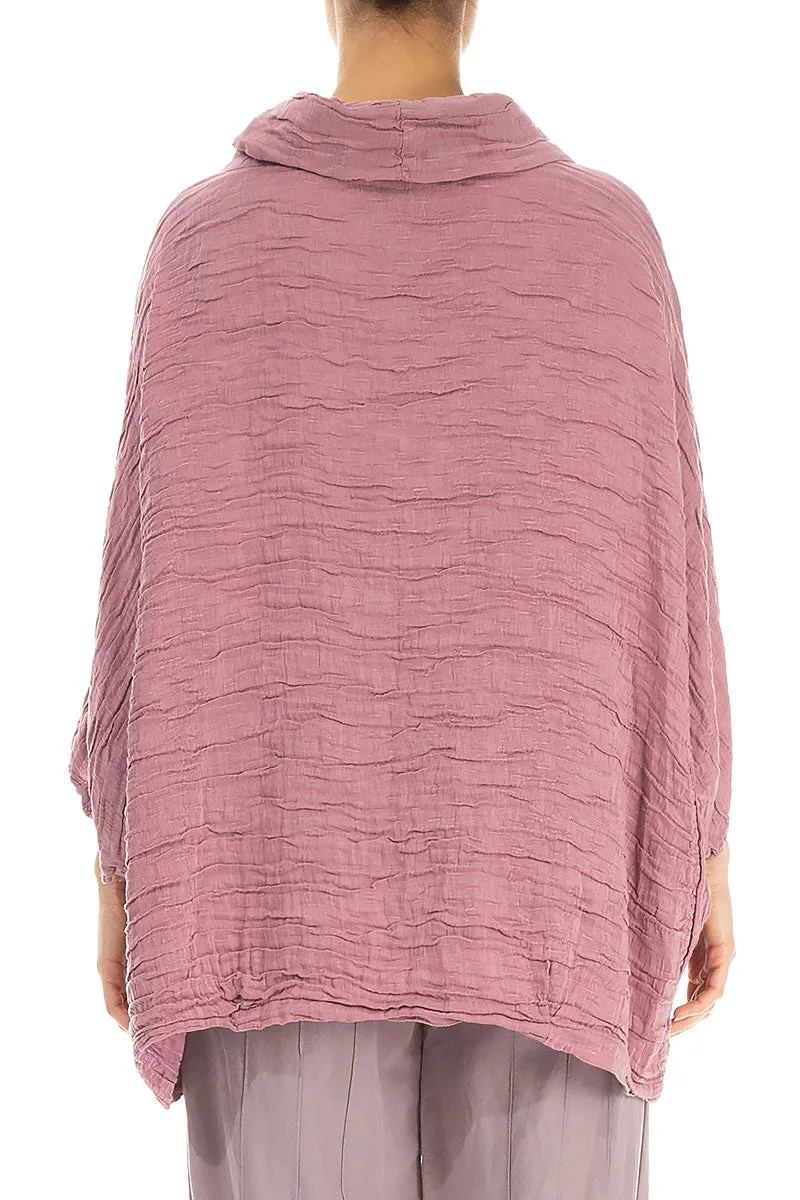 Cowl Neck Crinkled Mauve Taupe Silk Blouse