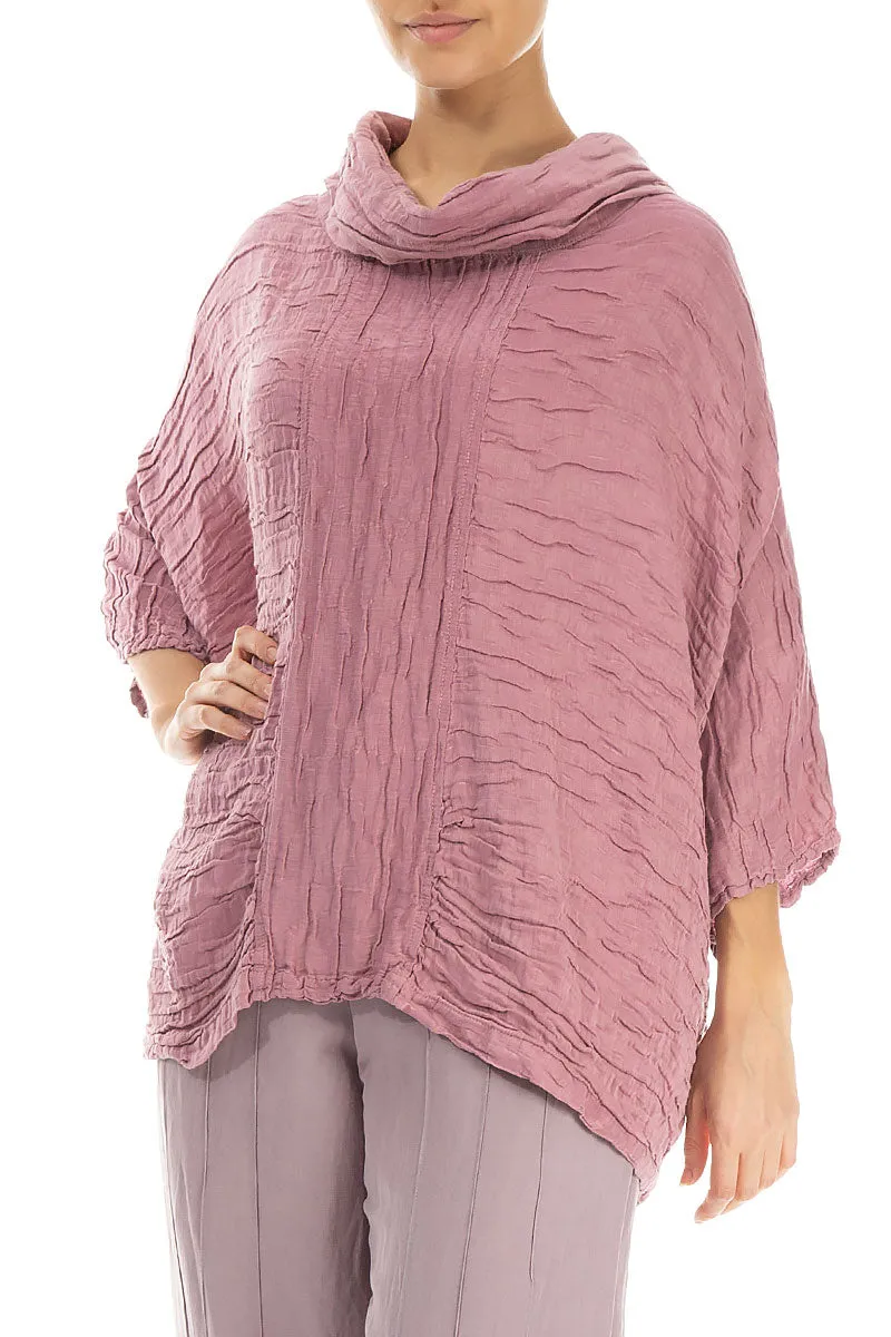 Cowl Neck Crinkled Mauve Taupe Silk Blouse