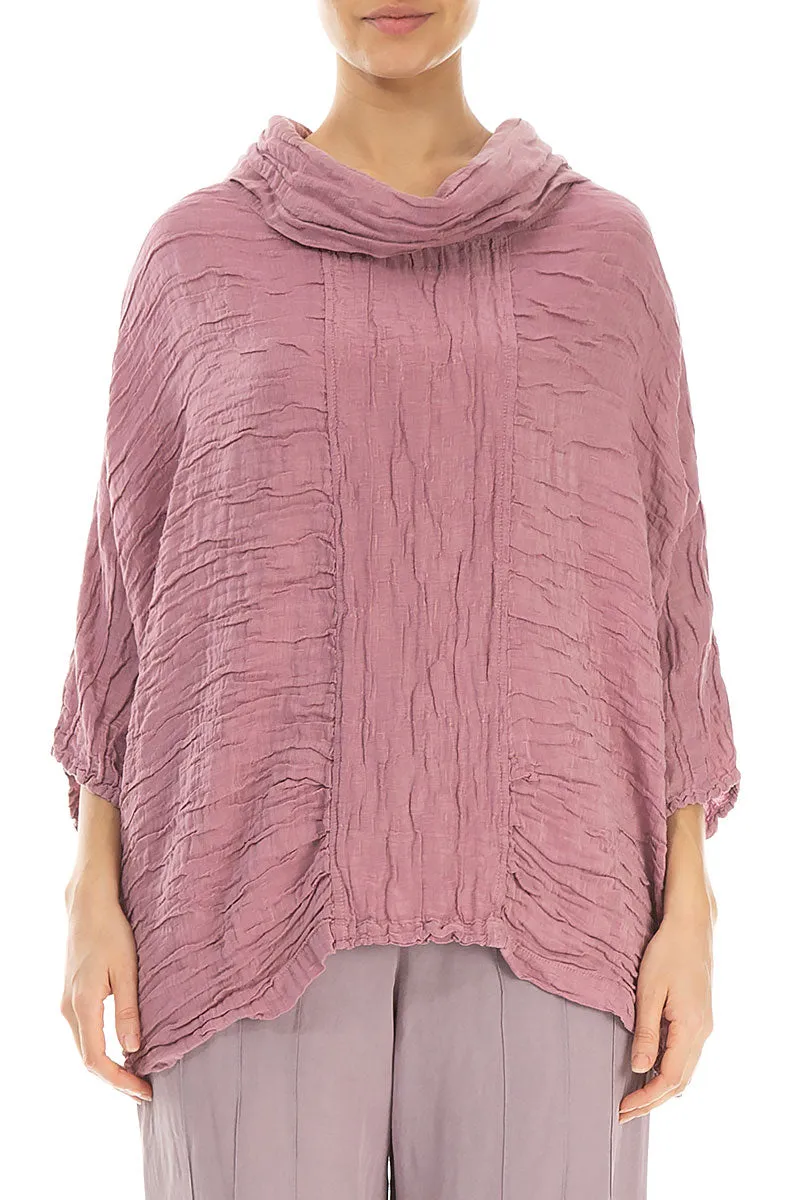 Cowl Neck Crinkled Mauve Taupe Silk Blouse