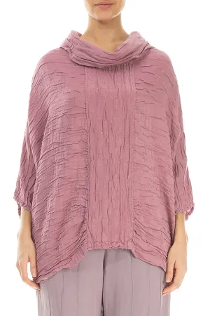 Cowl Neck Crinkled Mauve Taupe Silk Blouse