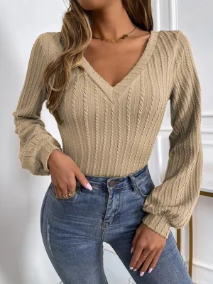 Cozy Appeal V Neck Cable Knit Sweater