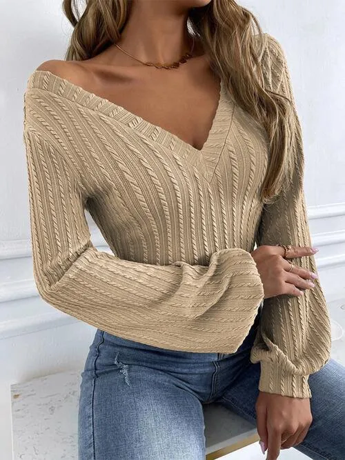 Cozy Appeal V Neck Cable Knit Sweater