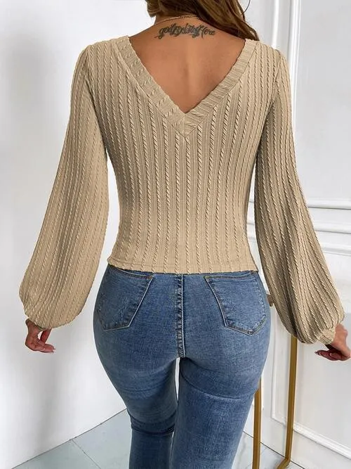 Cozy Appeal V Neck Cable Knit Sweater