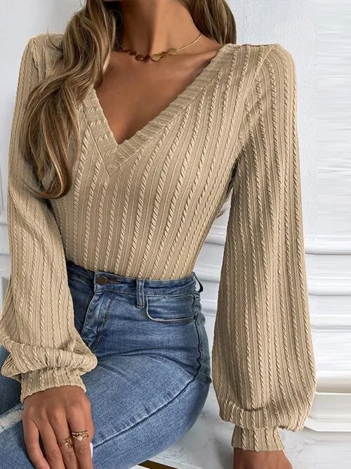 Cozy Appeal V Neck Cable Knit Sweater