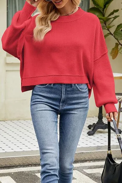 Cozy Day Crew Neck Dropped Shoulder Sweater