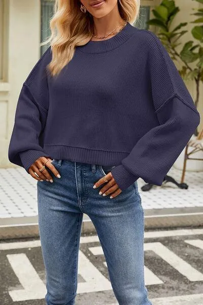 Cozy Day Crew Neck Dropped Shoulder Sweater