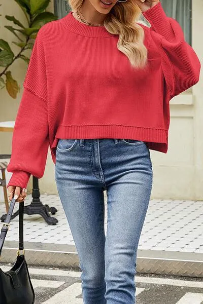 Cozy Day Crew Neck Dropped Shoulder Sweater