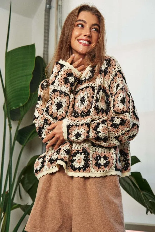 Cozy Season Crochet Granny Square Pullover Sweater