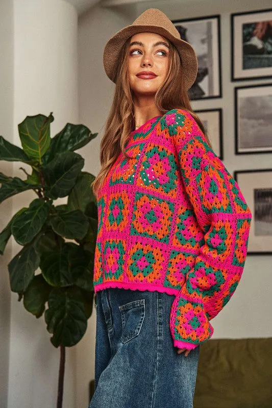 Cozy Season Crochet Granny Square Pullover Sweater