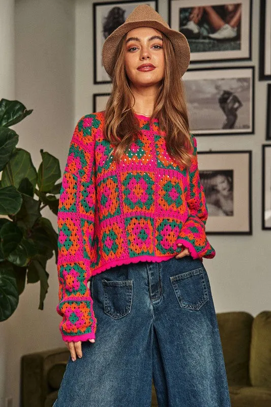 Cozy Season Crochet Granny Square Pullover Sweater