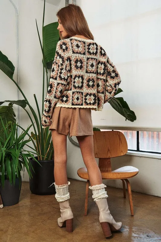 Cozy Season Crochet Granny Square Pullover Sweater