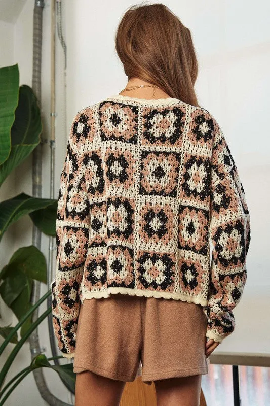 Cozy Season Crochet Granny Square Pullover Sweater